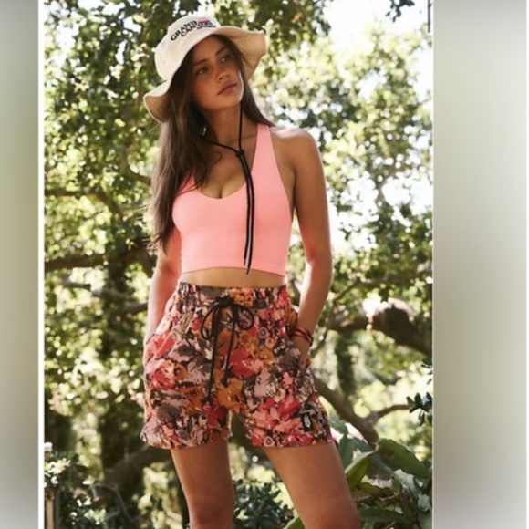 FP Free People Switch Shorts Floral Drawstring Shorts Water Small red pink cream - Picture 1 of 6